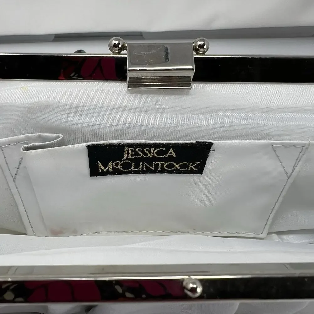 Y2K Jessica McClintock Silver Satin Convertible Clutch Kiss Lock Formal Bag